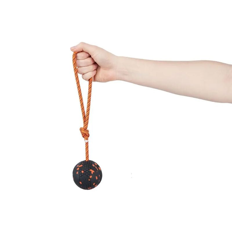Non-Stop Dog Ball On Rope Orange/Black